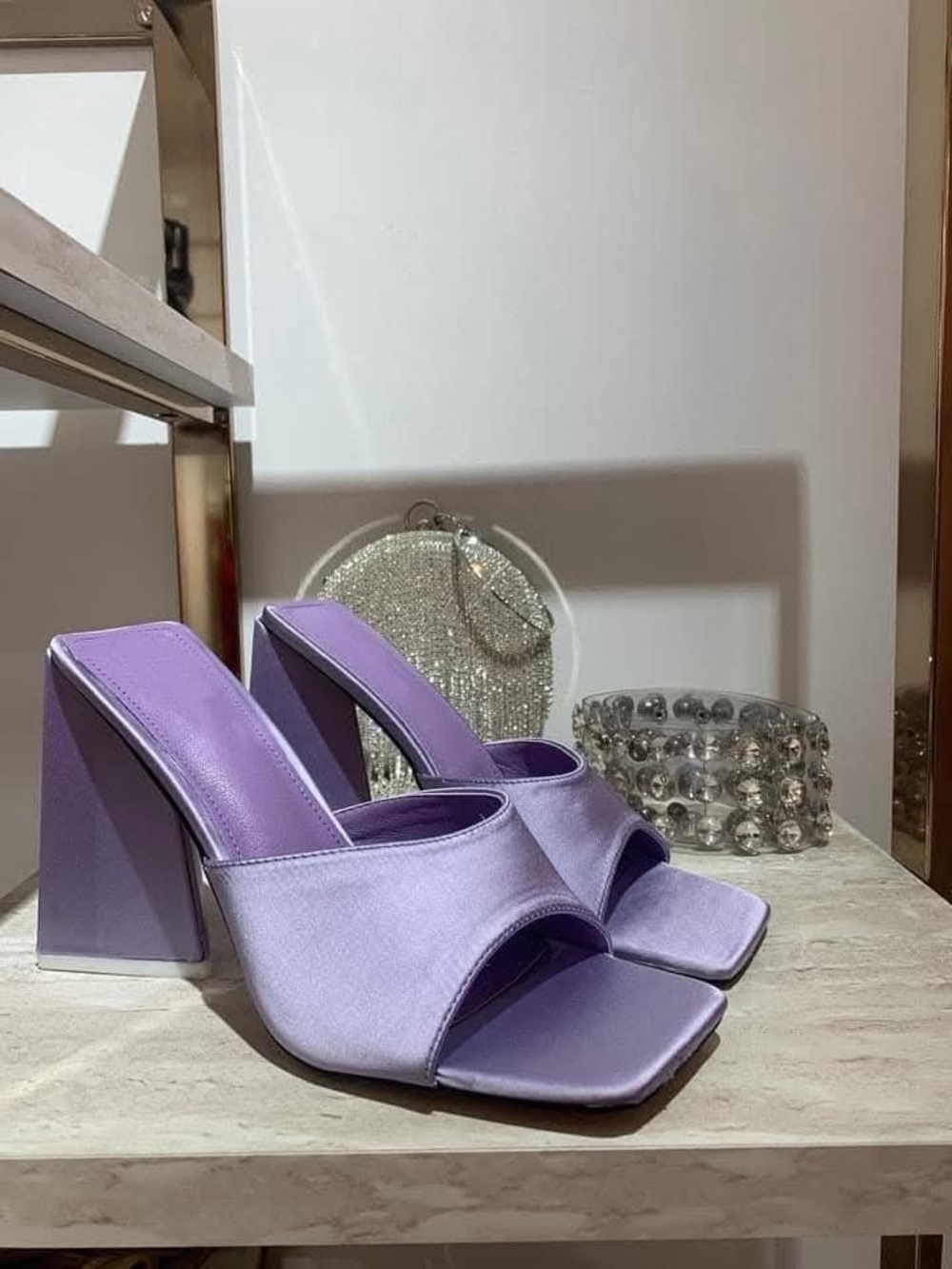 Lemonade Lavender Satin Block Heel Mules - Women